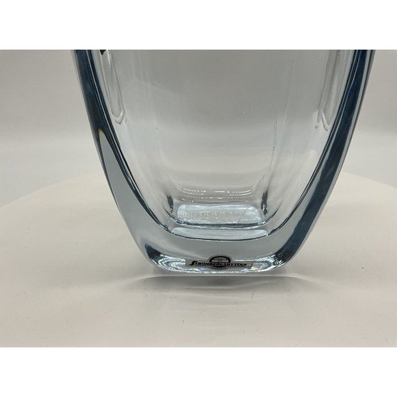 Vtg Strombergshyttan Swedish Art Glass Crystal Vase Blue Hue Artist Signed MCM - Picture 8 of 16